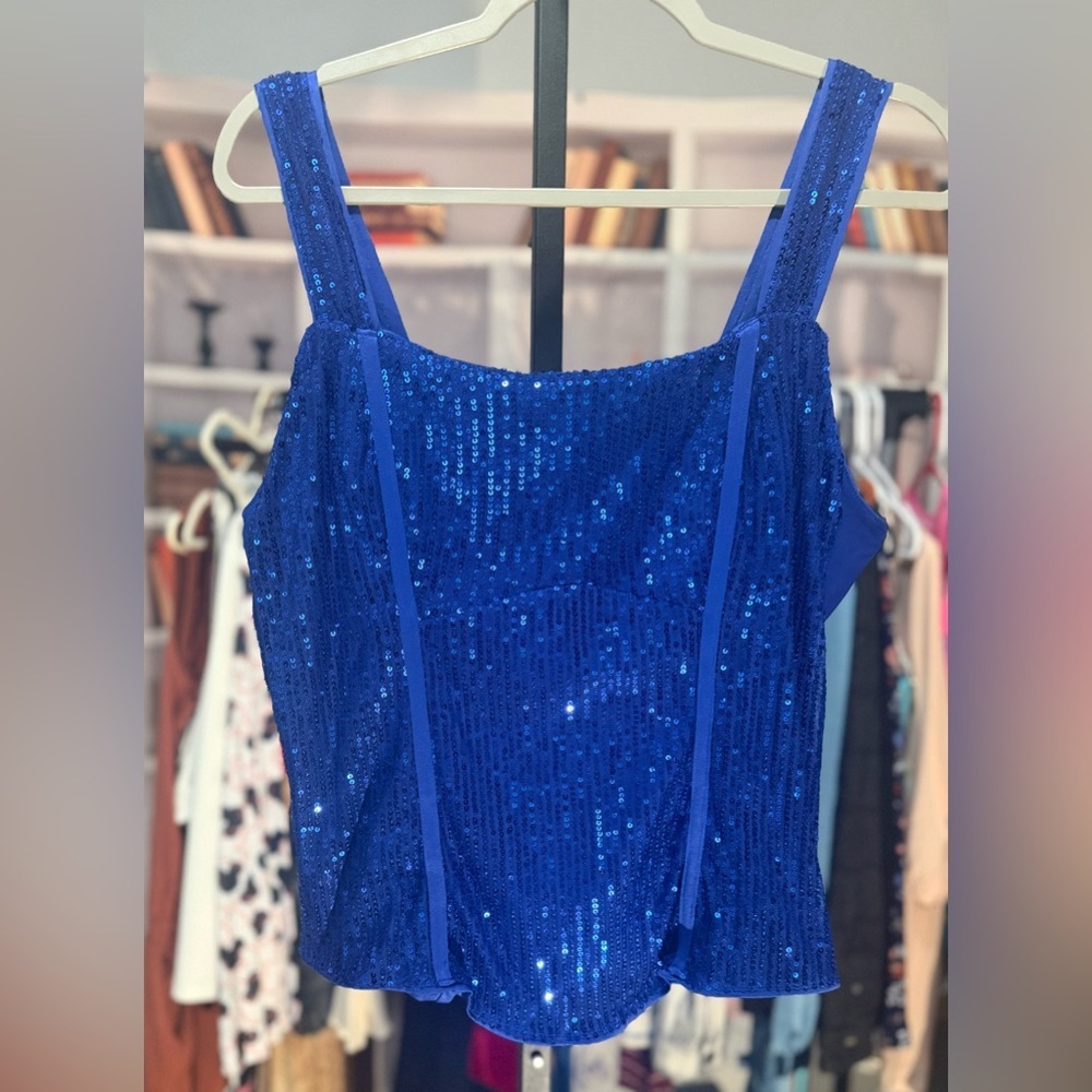 Grace Karin Royal Blue Bustier Corset Clock Sequin Top - Picture 2 of 7